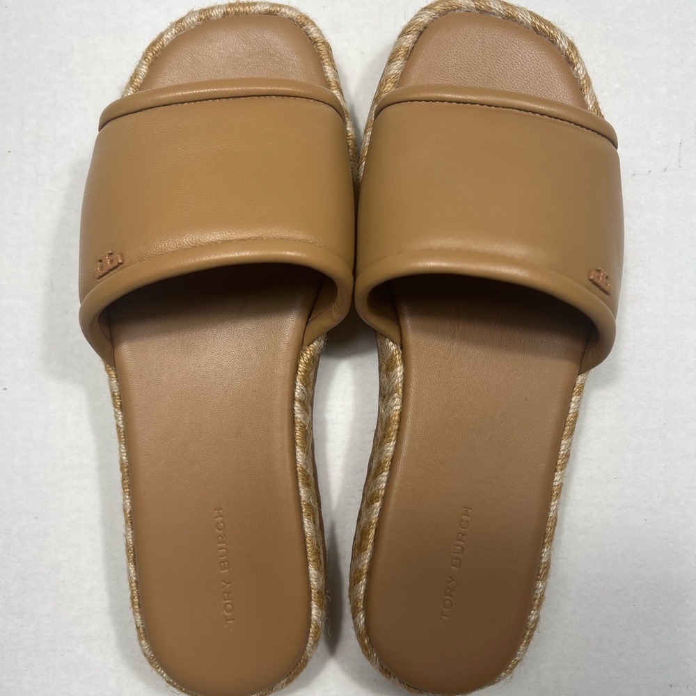 Tory Burch Brown Leather Slides Size: 7.5
